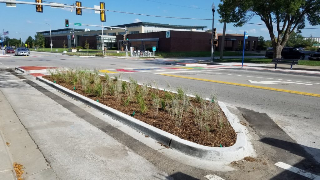 Armour Road protected bike lane in North Kansas City.