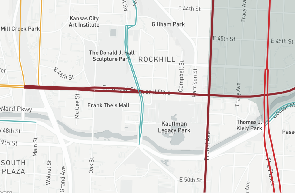 Map of the most dangerous streets in the city, including Cleaver Blvd