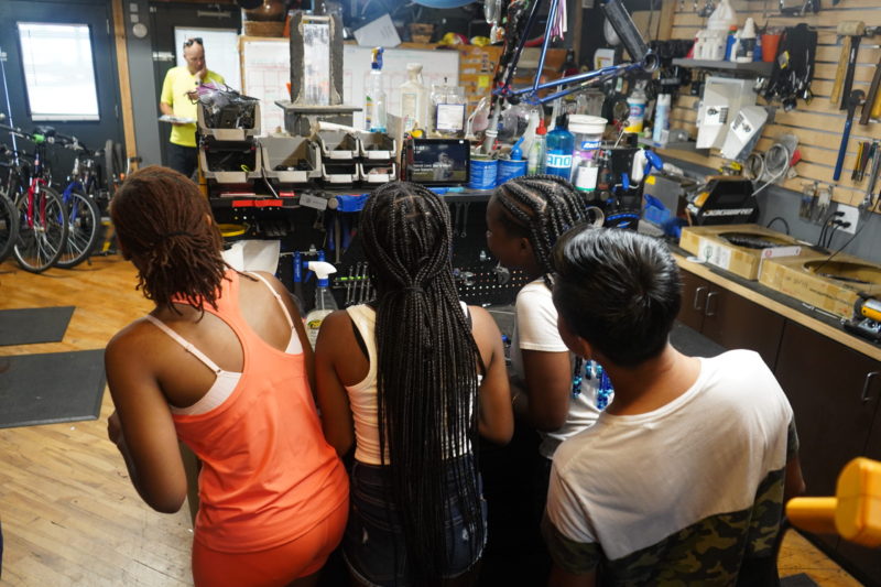 Front Porch Alliance students get excited about BikeWalkKC's shop