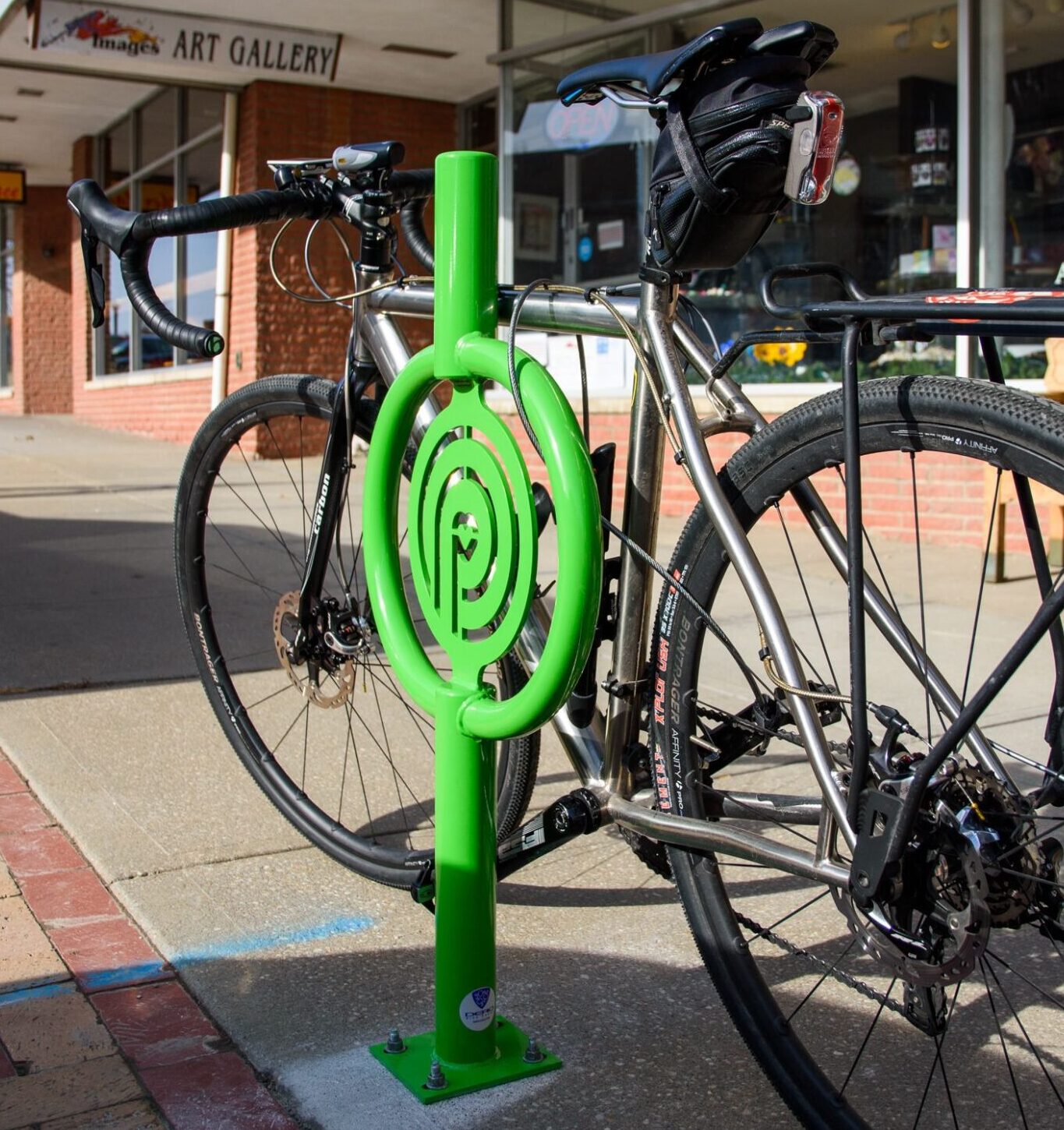 Custom bike rack in downtown Overland Park.