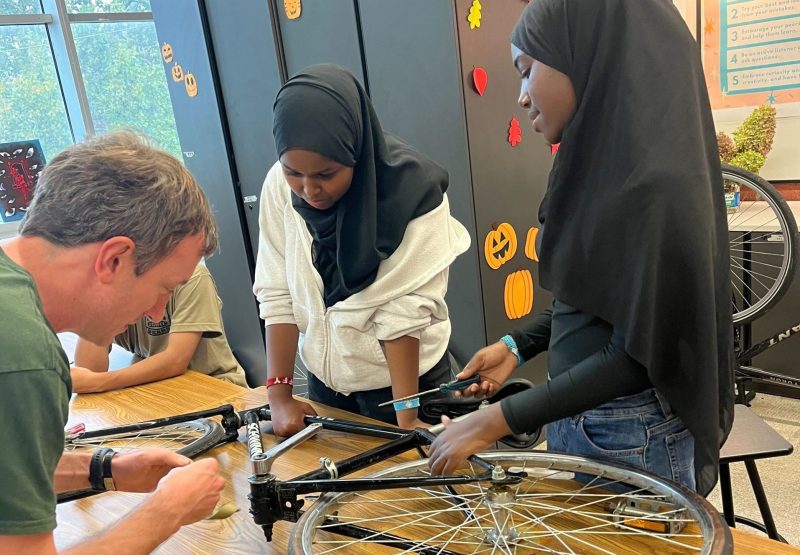 EHS Bike Club students learn how to do their own basic repairs, ride safely, and practice riding to school, summer jobs, and social visits with friends and family.
