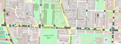 Grey dots represent minor injuries. Orange dots represent serious injuries. 