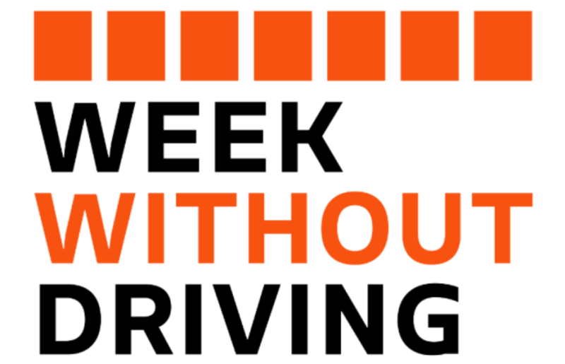 Red, black and white graphic that reads: "Week Without Driving"