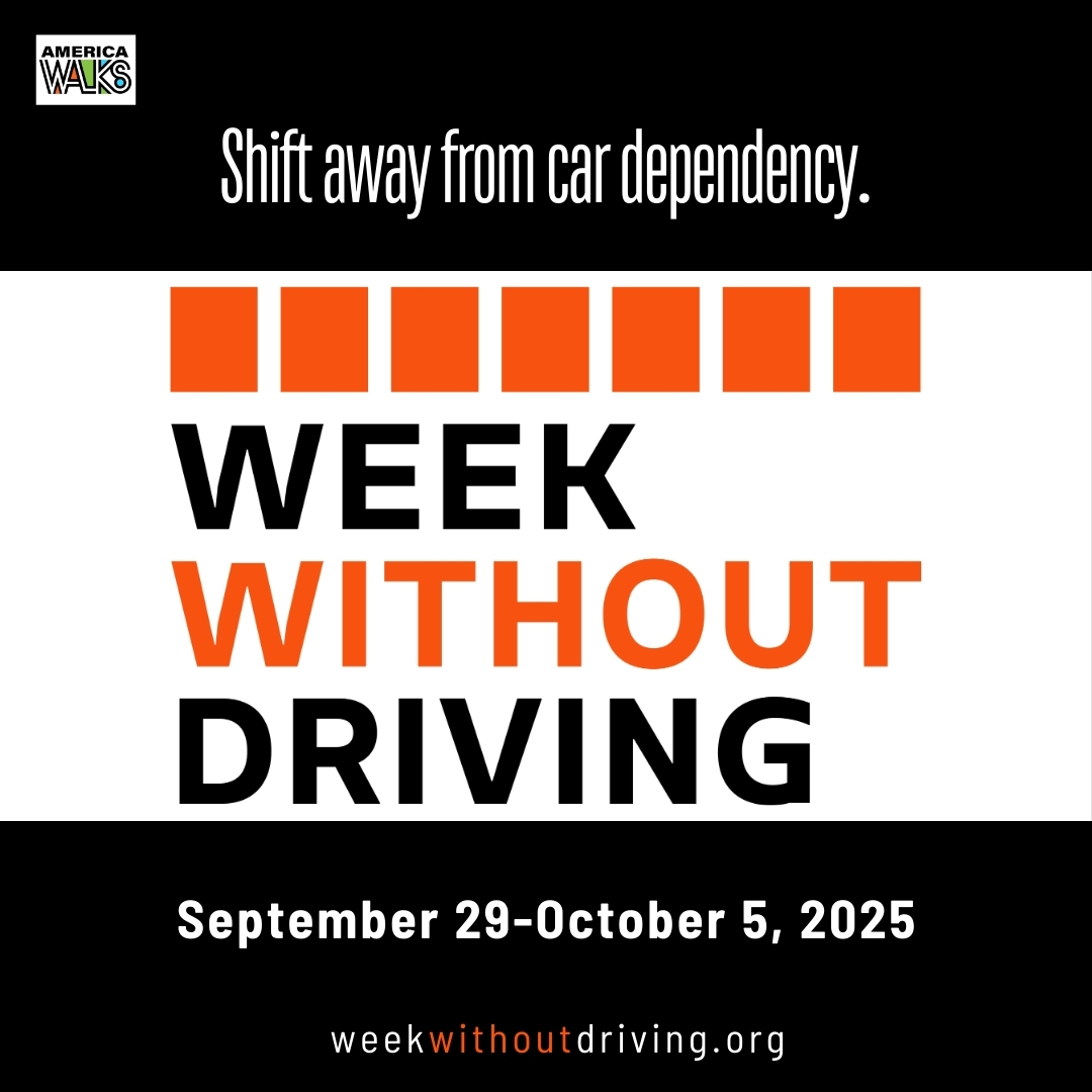 Black, red, and white logo reads, "Shift away from car dependency. Week Without Driving September 29-October 5, 2025 weekwithoutdriving.org"
